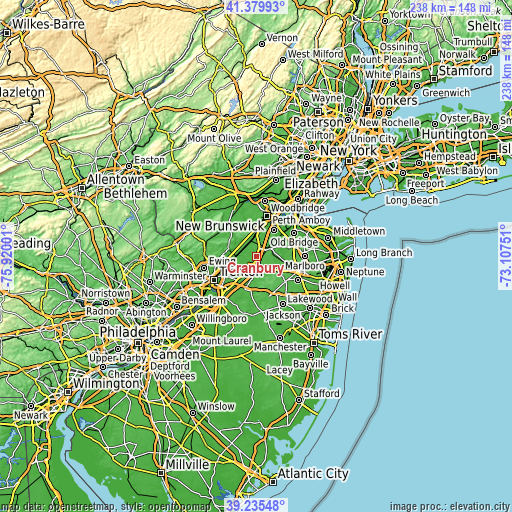 Topographic map of Cranbury