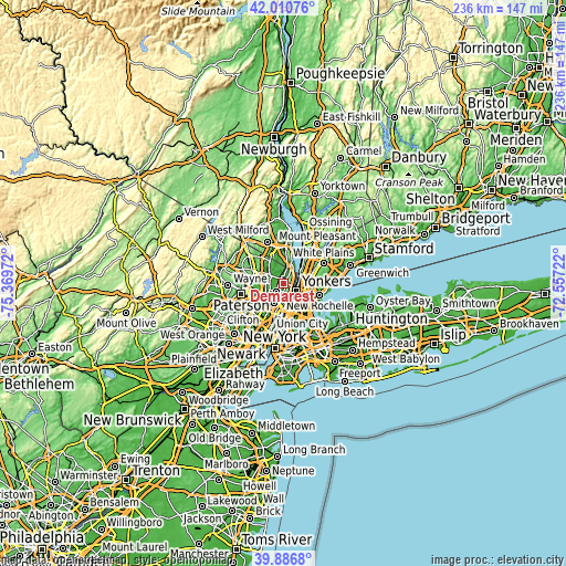 Topographic map of Demarest