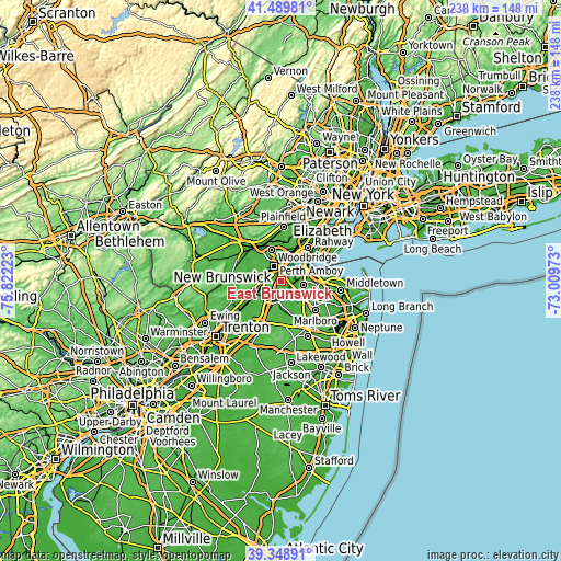 Topographic map of East Brunswick