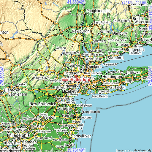 Topographic map of East Rutherford