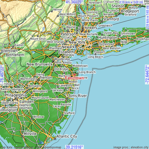 Topographic map of Eatontown