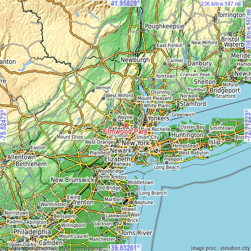 Topographic map of Elmwood Park