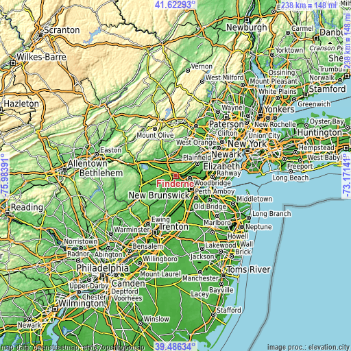 Topographic map of Finderne