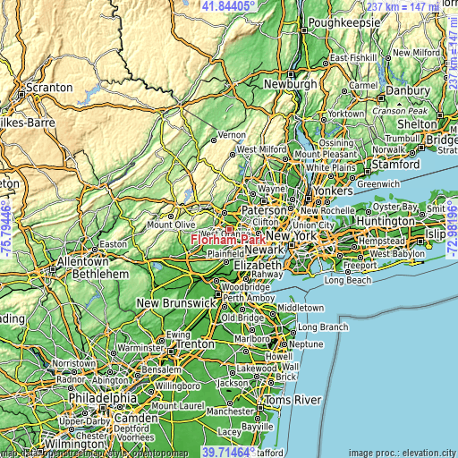 Topographic map of Florham Park