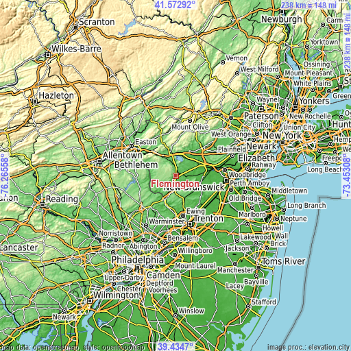 Topographic map of Flemington