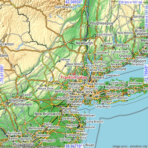 Topographic map of Franklin Lakes