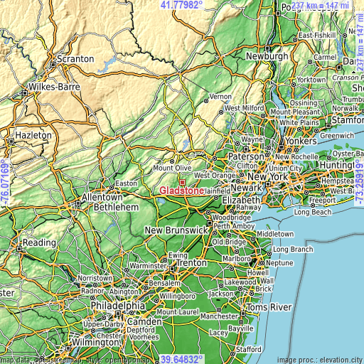 Topographic map of Gladstone