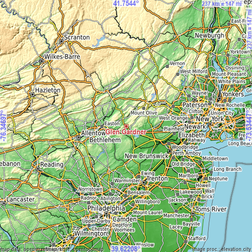 Topographic map of Glen Gardner