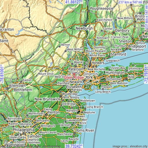 Topographic map of Glen Ridge