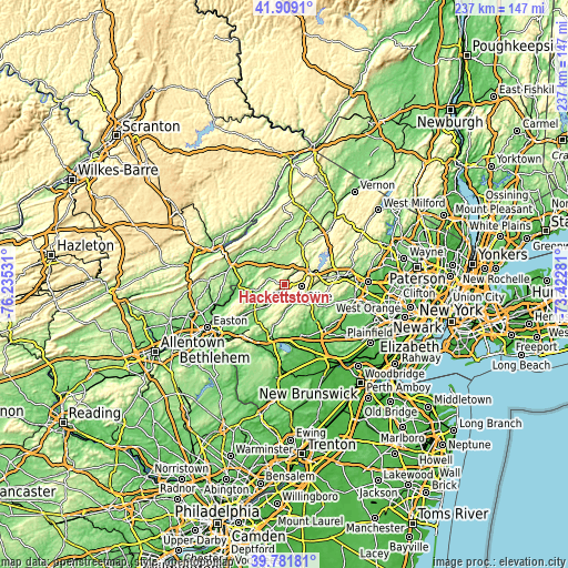 Topographic map of Hackettstown