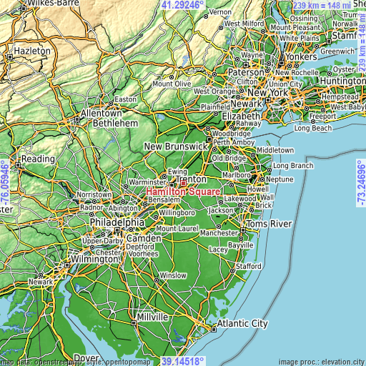 Topographic map of Hamilton Square