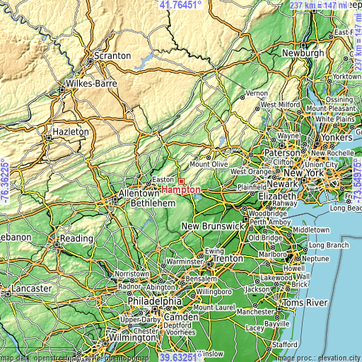 Topographic map of Hampton