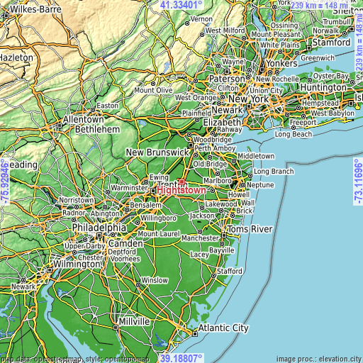 Topographic map of Hightstown