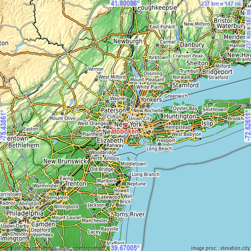Topographic map of Hoboken