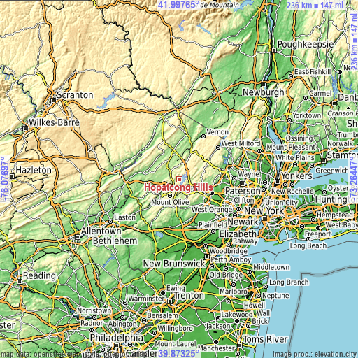 Topographic map of Hopatcong Hills