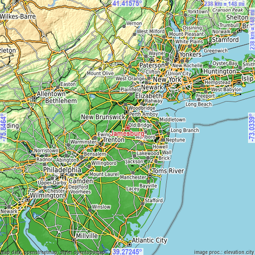 Topographic map of Jamesburg