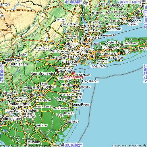 Topographic map of Keansburg