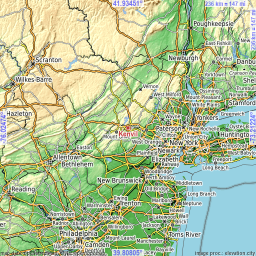 Topographic map of Kenvil