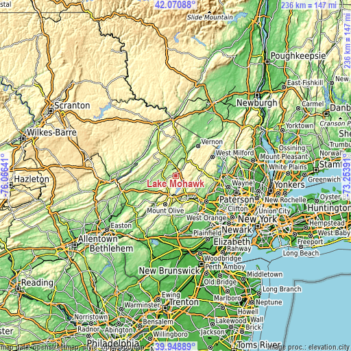 Topographic map of Lake Mohawk