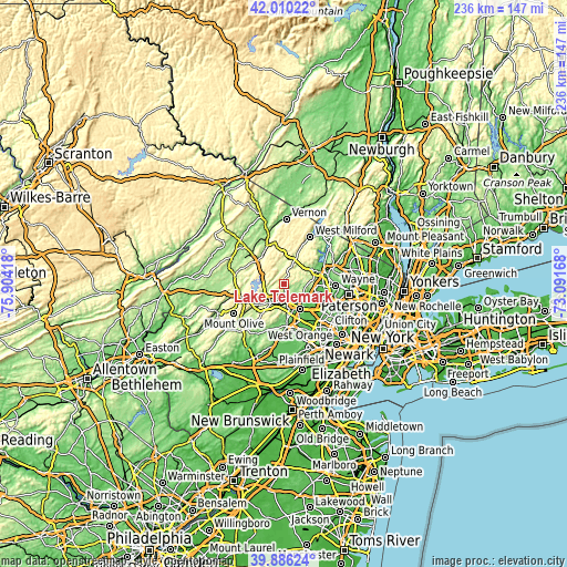 Topographic map of Lake Telemark