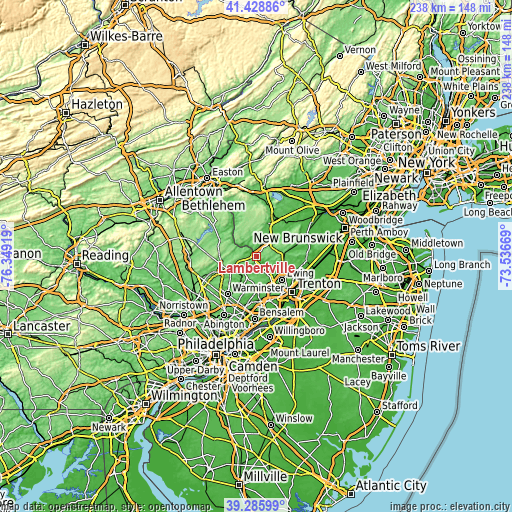 Topographic map of Lambertville