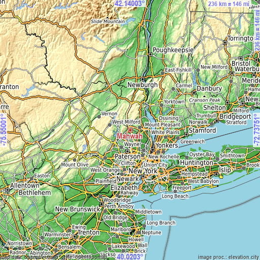 Topographic map of Mahwah