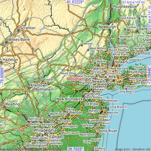 Topographic map of Mendham