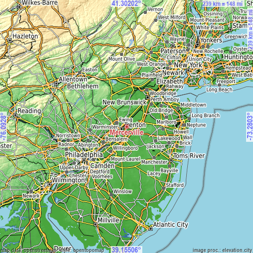 Topographic map of Mercerville