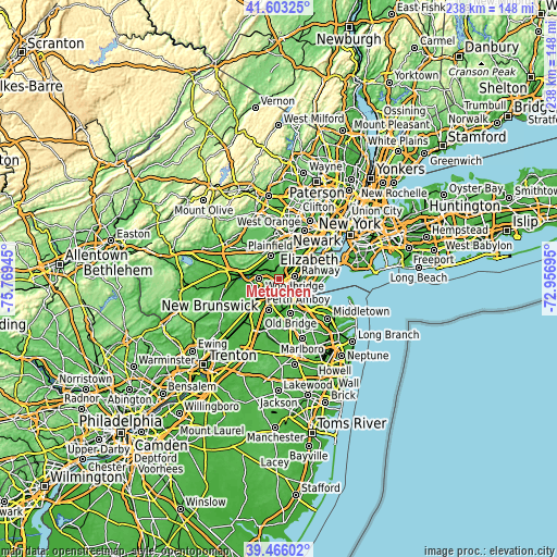 Topographic map of Metuchen