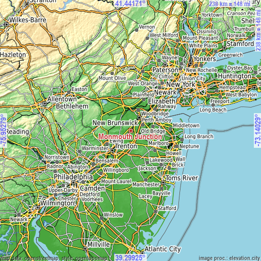 Topographic map of Monmouth Junction