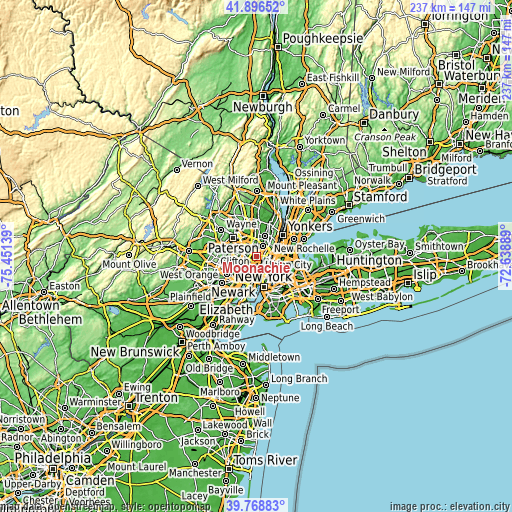 Topographic map of Moonachie