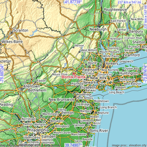 Topographic map of Morris Plains