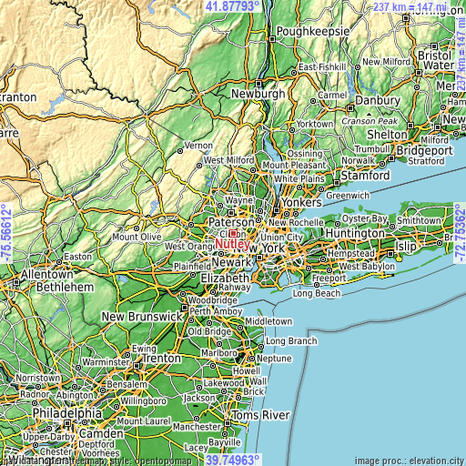 Topographic map of Nutley