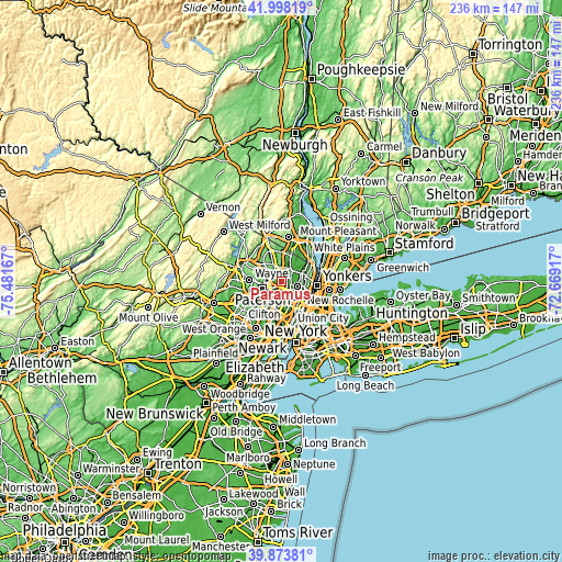 Topographic map of Paramus