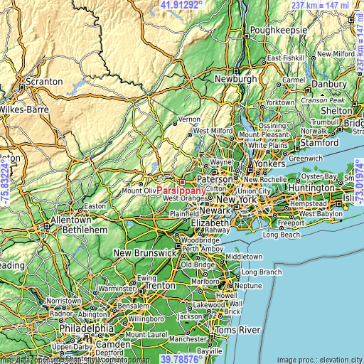 Topographic map of Parsippany