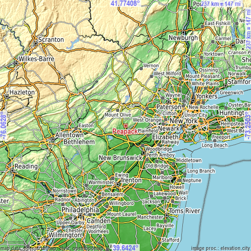 Topographic map of Peapack