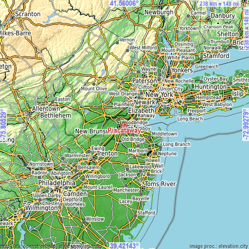 Topographic map of Piscataway