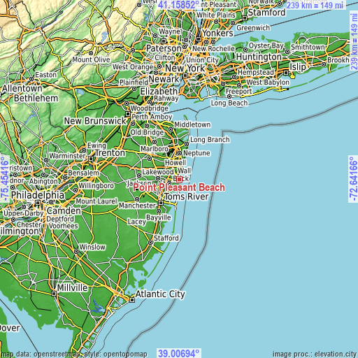 Topographic map of Point Pleasant Beach