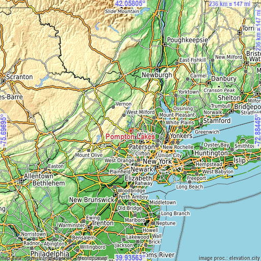 Topographic map of Pompton Lakes