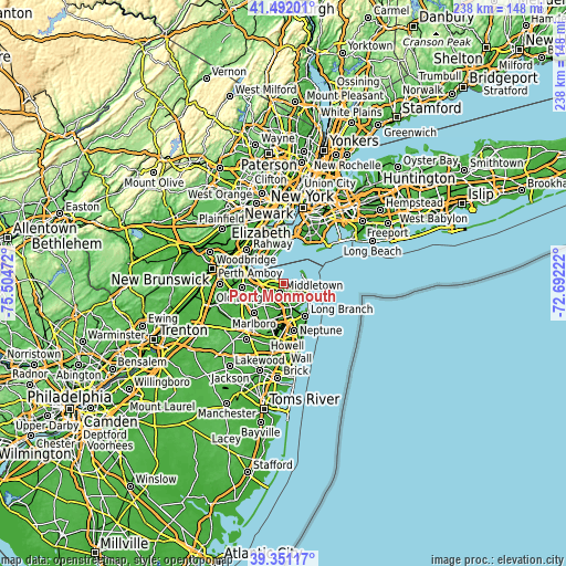 Topographic map of Port Monmouth