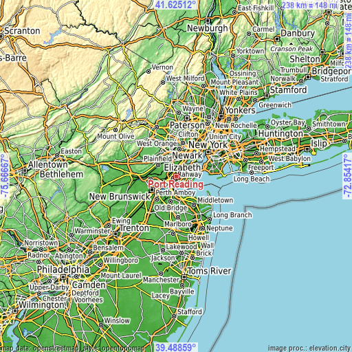 Topographic map of Port Reading