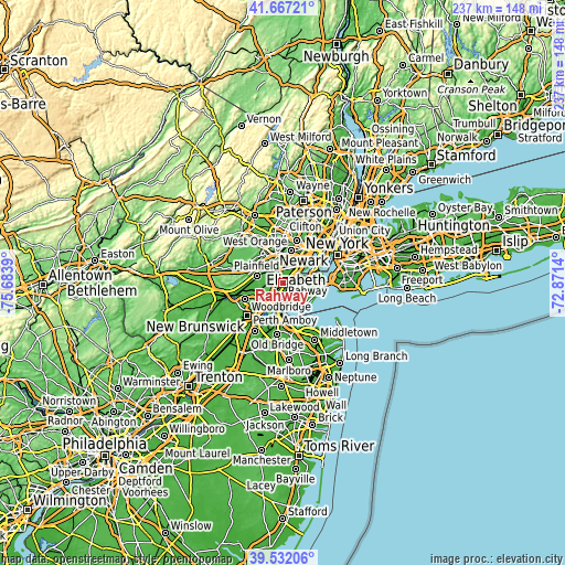 Topographic map of Rahway