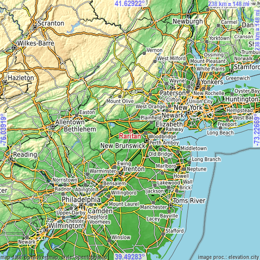 Topographic map of Raritan