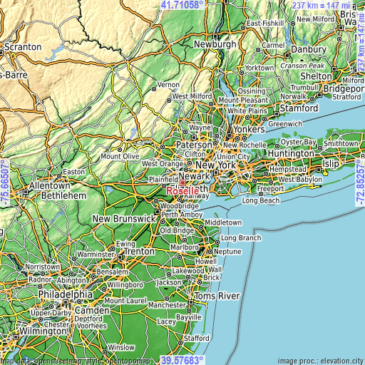 Topographic map of Roselle