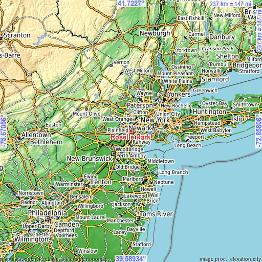 Topographic map of Roselle Park