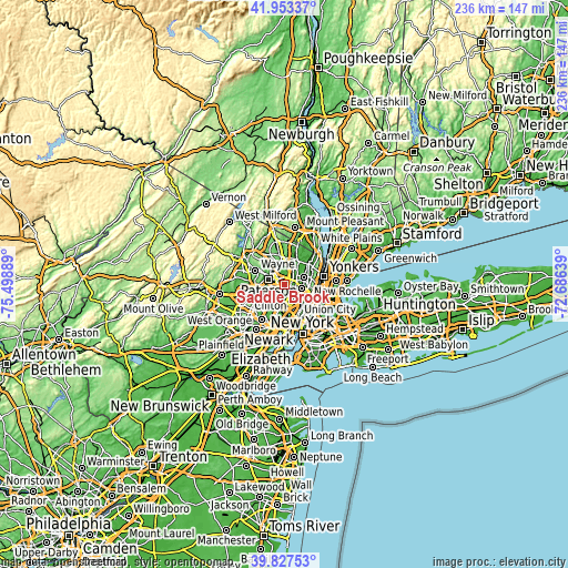 Topographic map of Saddle Brook