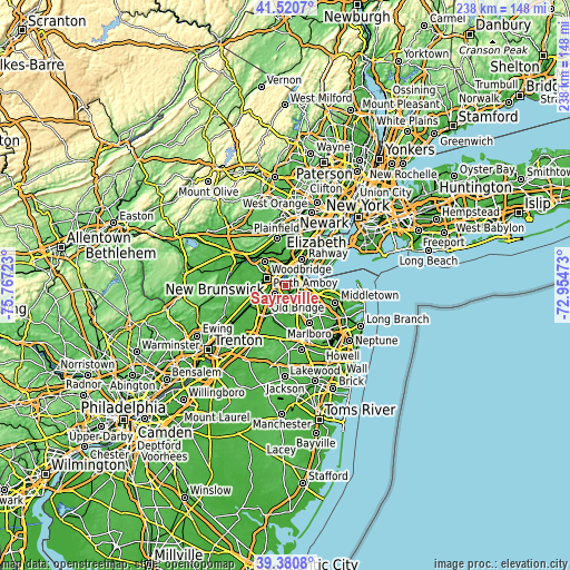 Topographic map of Sayreville