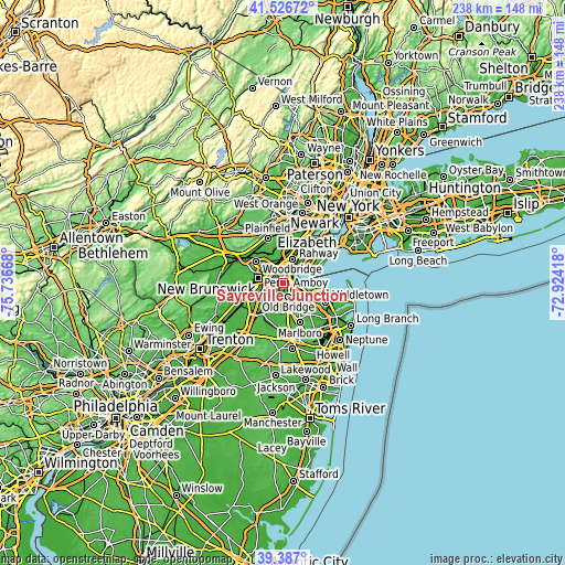 Topographic map of Sayreville Junction