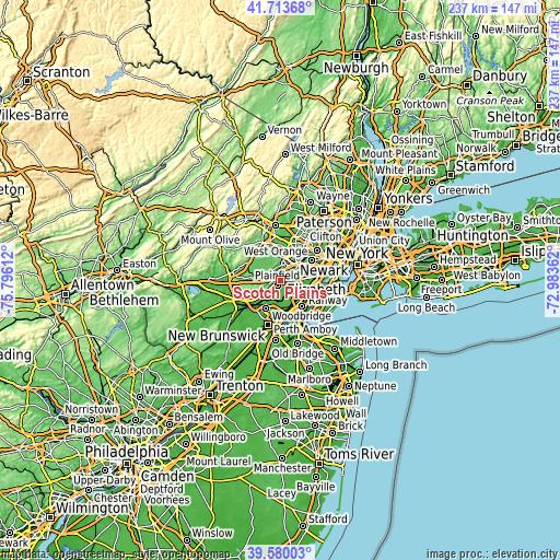 Topographic map of Scotch Plains