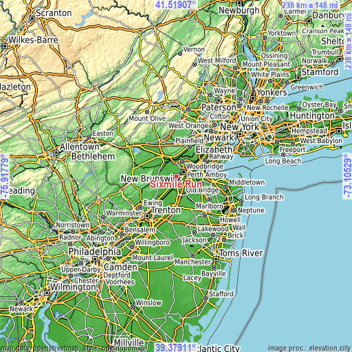 Topographic map of Sixmile Run